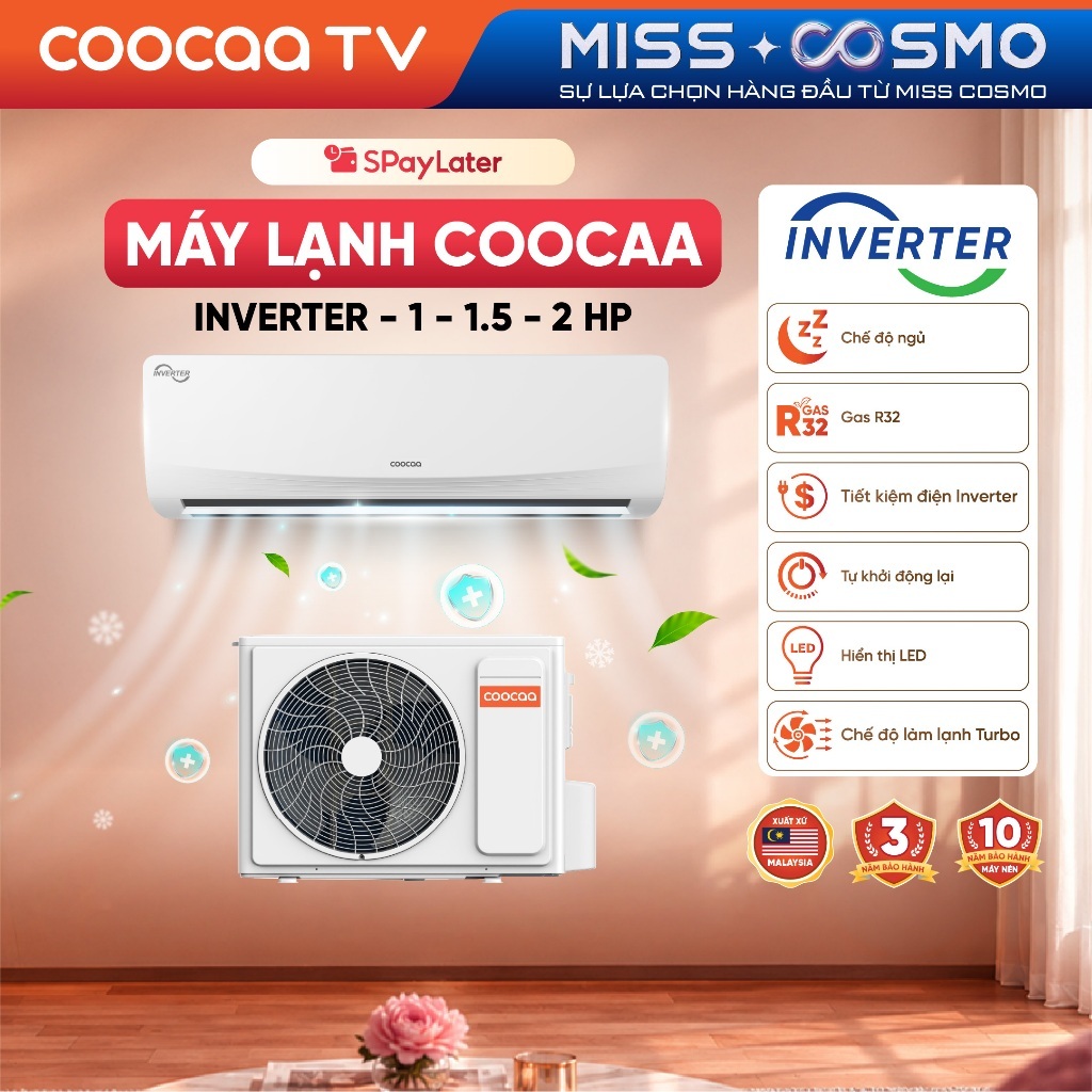 [1HP / 1.5HP / 2HP] Máy lạnh/ Máy điều hòa Coocaa Inverter SMCC Series|Tiết kiệm điện| Gas R32 - Miễn phí lắp đặt HN&HCM