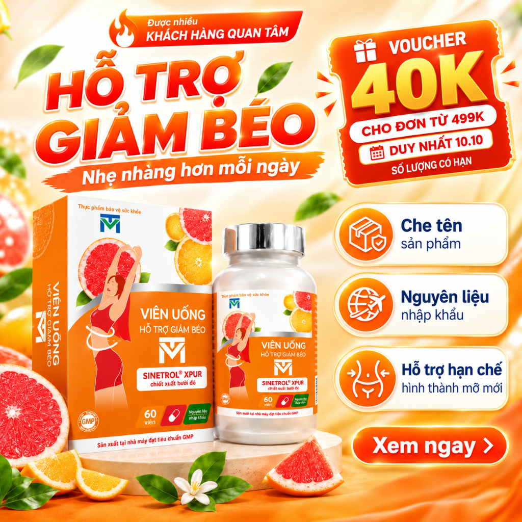 Viên uống hỗ trợ giảm béo VTM, hỗ trợ trong quá trình đốt mỡ giữ cơ - Lọ 60 viên