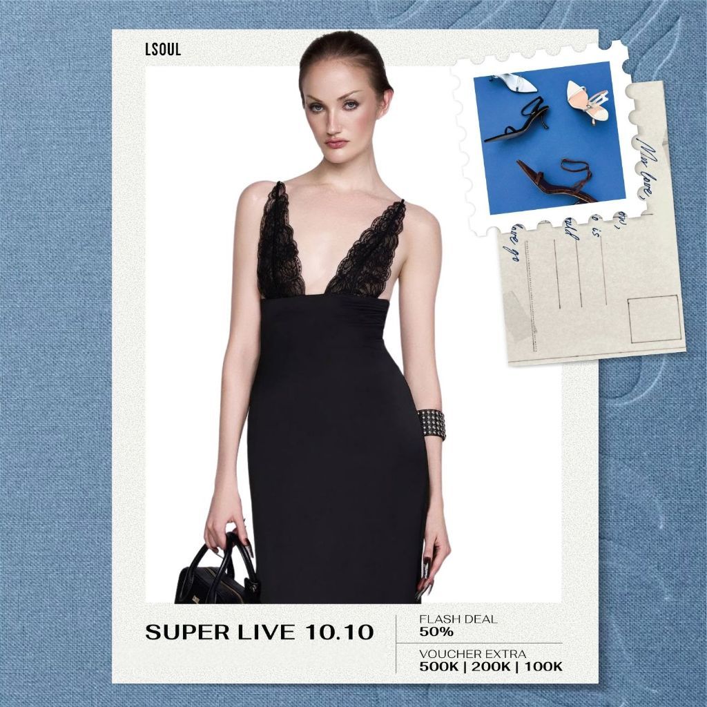 LSOUL Đầm Lụa Dài 2 Dây Phối Lưới Ren Xuyên Thấu Quyến Rũ Gaga Dress V24121646 V24121647