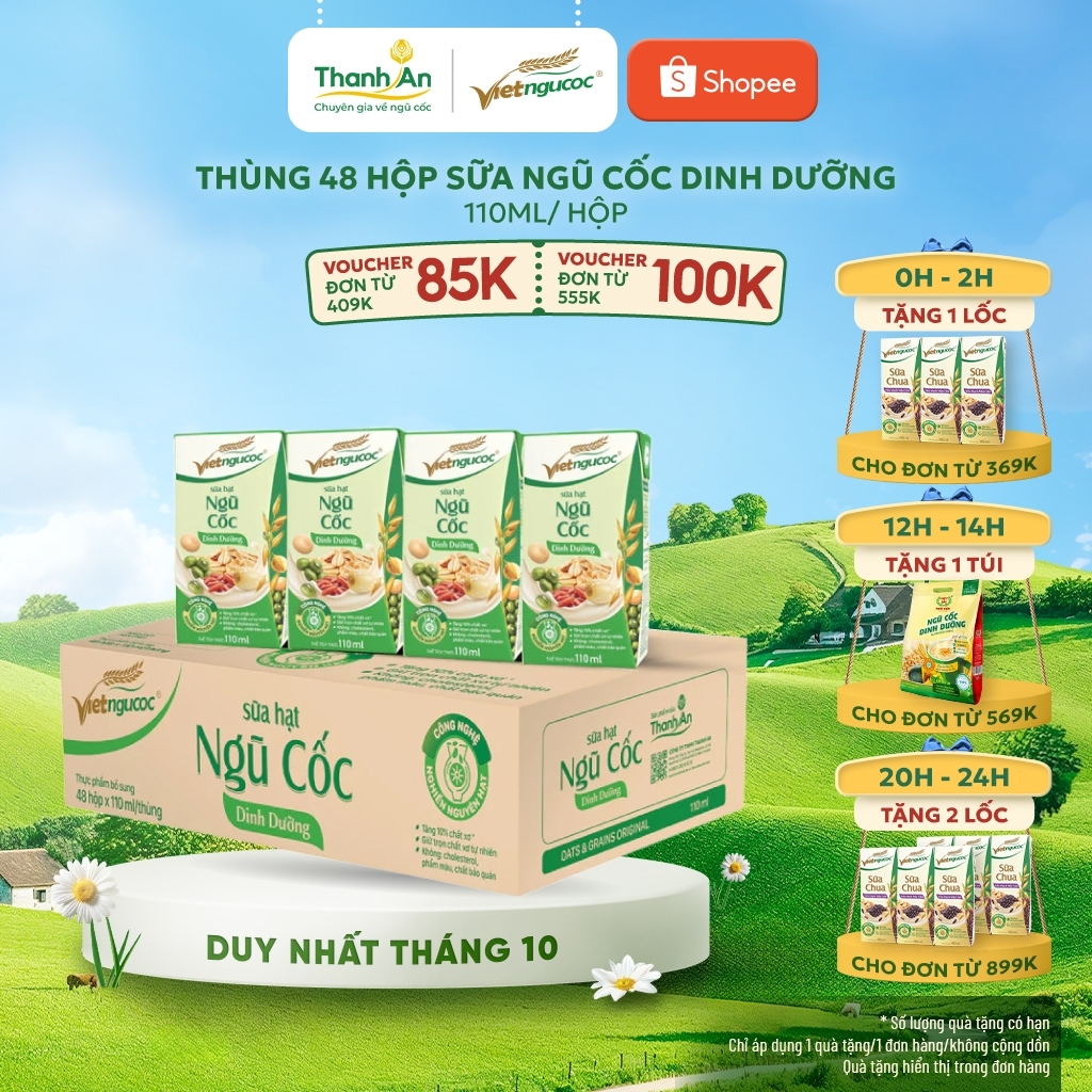 Thùng 48 Hộp Sữa Ngũ Cốc Dinh Dưỡng VIỆT NGŨ CỐC Bổ Sung Chất Dinh Dưỡng Cho Cơ Thể 110ml/ Hộp