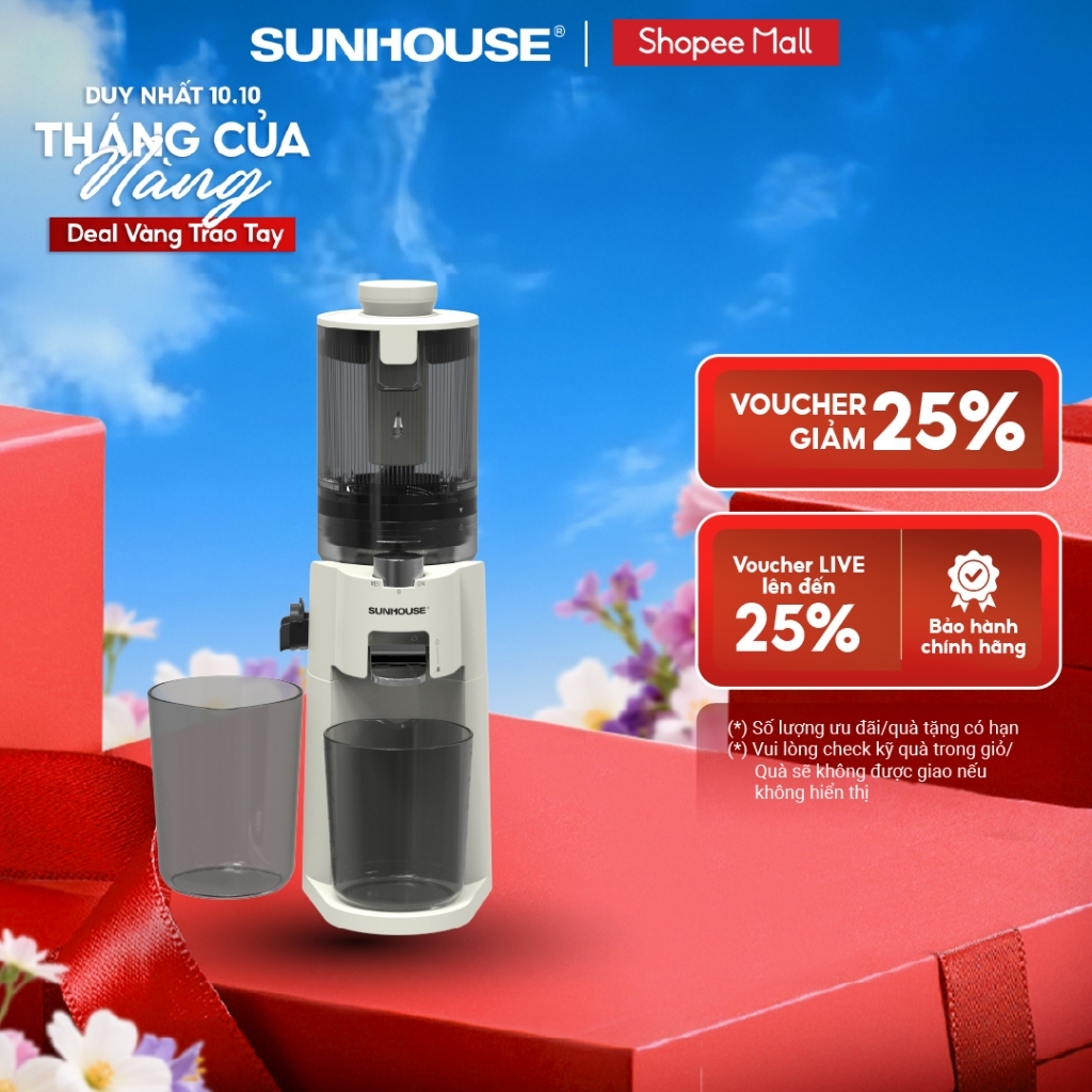 [Độc quyền] Máy ép chậm Sunhouse SHD5514 - Tự quay ngược tránh kẹt bã - Ép chậm không sinh nhiệt - Tích hợp làm kem