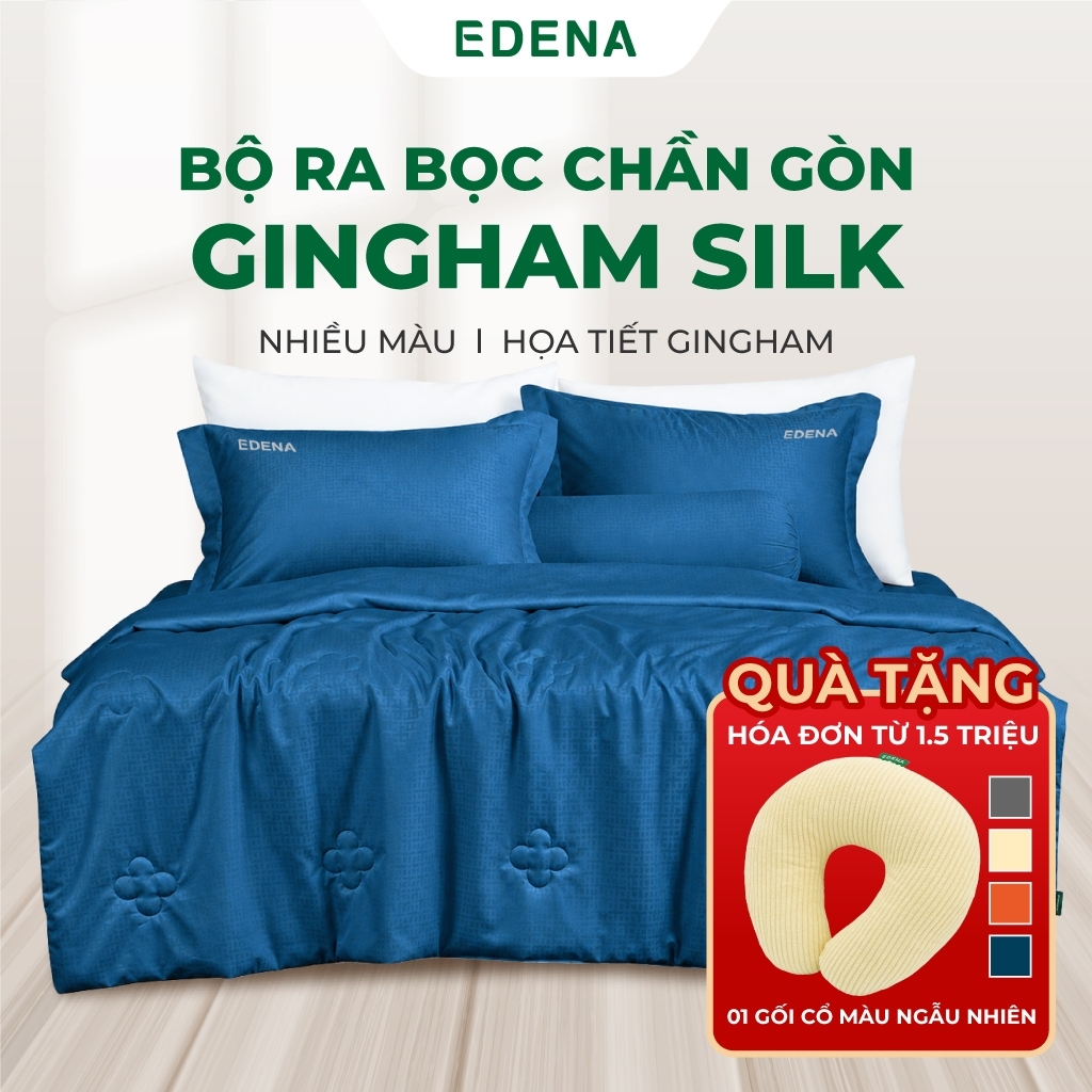 Bộ Ra Bọc Chần Gòn Edena Micro Silk - Chăn Ga 5 Món Đủ Size, Vải Mềm Mịn Không Xù Lông Bền Bỉ Với Hoa Văn Gingham
