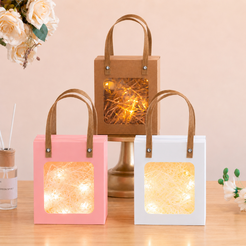 Set 10 Hộp Quà 20/10 Giấy MiCa Cửa Sổ, Có Quai Túi Xách, Đủ Size, Đủ Màu, Đựng Khăn, Gấu, Hoa, Quà Sang Trọng