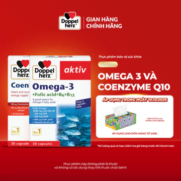 Bộ đôi tăng cường sức khỏe não bộ và tim mạch Doppelherz Omega 3 + Coenzyme Q10 (02 hộp 30 viên/hộp)