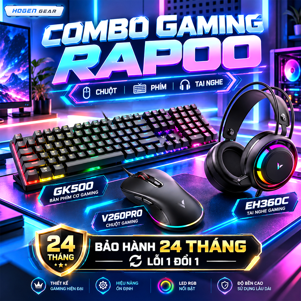 Combo Phím Chuột Tai Nghe Gaming Rapoo | Phím Cơ | Led | Ổn Định | Trải Nghiệm Mượt | Bảo Hành Lỗi 1 Đổi 1 24 Tháng