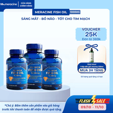 Combo 3 Hộp Viên Uống Dầu Cá Meracine Fish Oil 1000mg Bổ Sung Omega 3, Hỗ Trợ Sáng Mắt, Giảm Khô Mắt, Bổ Não (Hộp 90V)