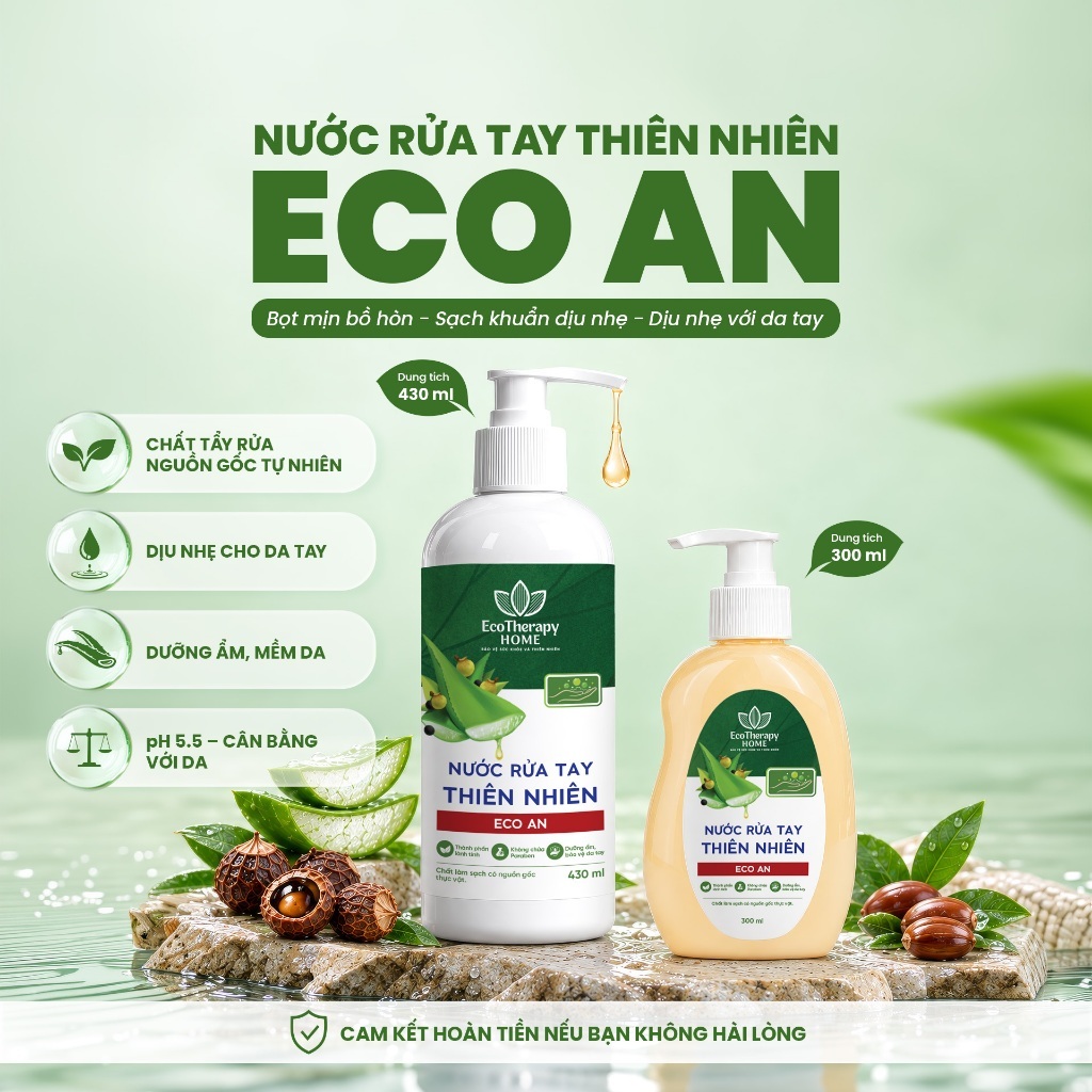 Nước Rửa Tay ECO AN Thiên Nhiên – Thành Phần Bồ Hòn & Lô Hội, Dịu Nhẹ Cho Da