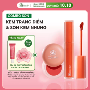 Combo Trang Điểm Tự Nhiên Son Kem Nhung Lì Mượt Không Silicon Và Kem Trang Điểm Cỏ Mềm