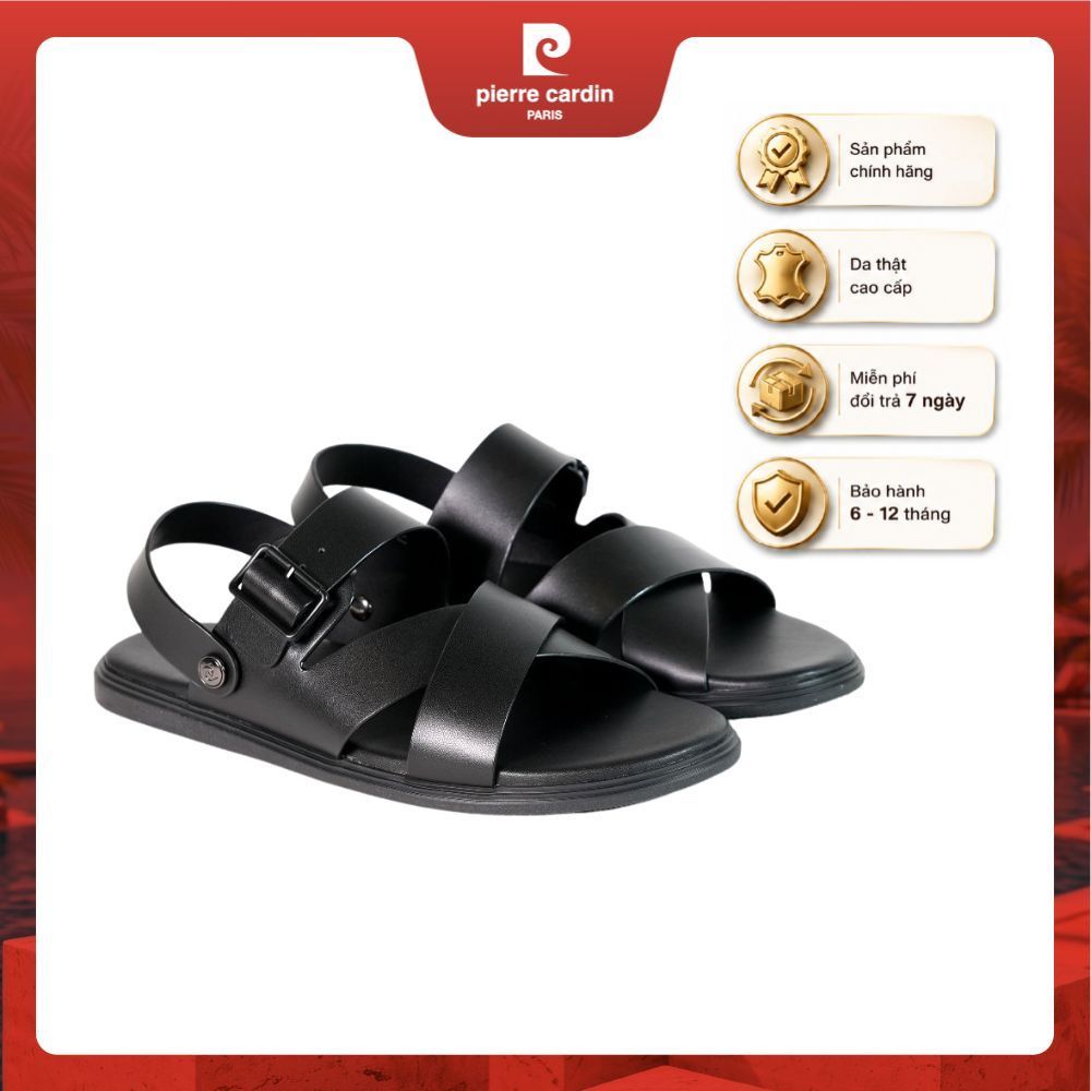 [New] Sandal nam Pierre Cardin chất liệu da bò thật, quai chéo cổ điển, đế cao su chống trượt - mã 166