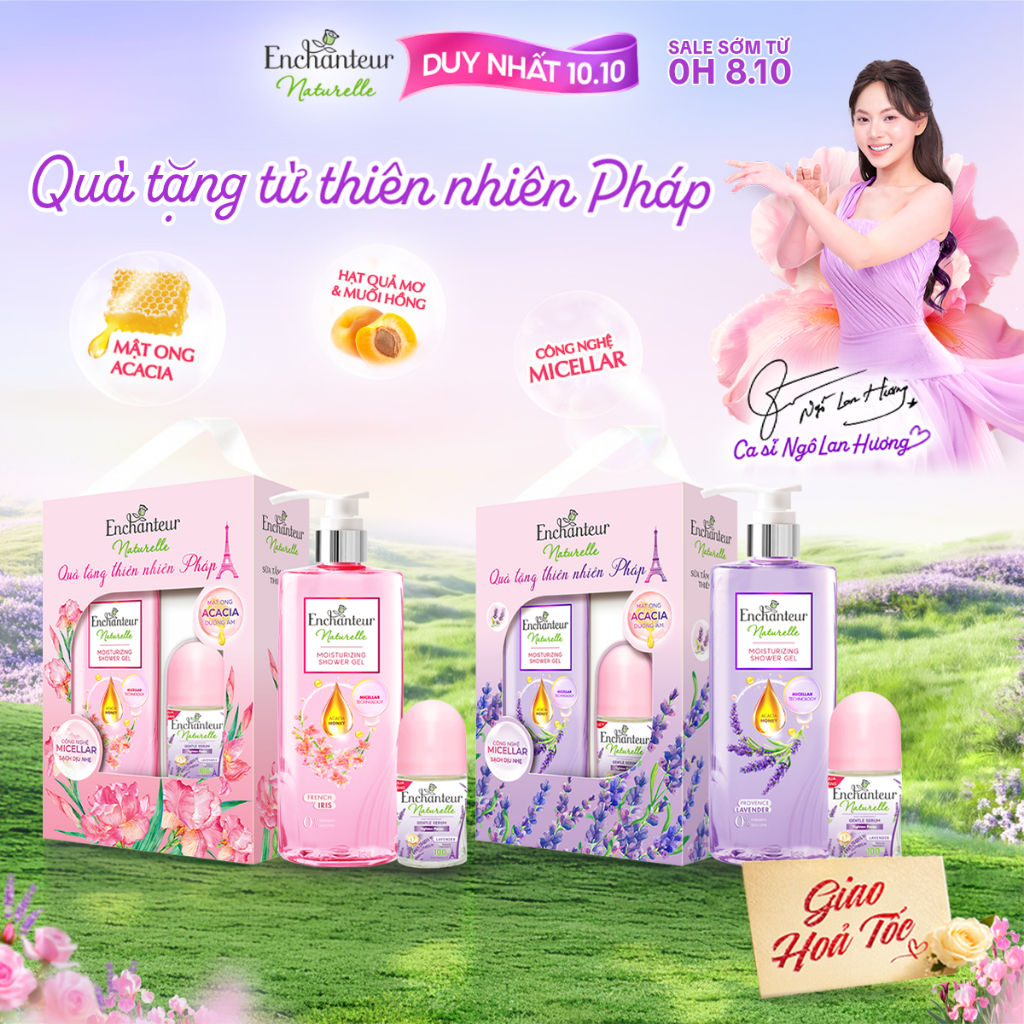 [TẶNG CHAI 250G] Sữa tắm dưỡng da thiên nhiên Pháp Enchanteur Naturelle hương Lavender/Iris/ Rose 510g (mùingẫunhiên)