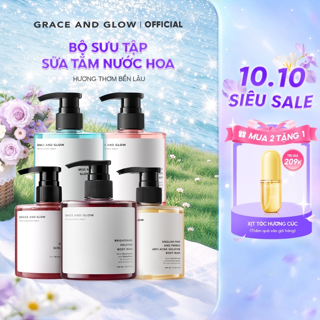 Sữa tắm trắng da hỗ trợ dưỡng ẩm tẩy da chết Grace and Glow nước hoa Body Wash 400ml Niacinamide lưu hương lâu thơm
