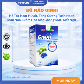 Bổ Não Ginki Ginkgo Biloba - Hỗ Trợ Tuần Hoàn Não, Giảm Đau Đầu Hoa Mắt Chóng Mặt, Mất Ngủ - 60 Viên