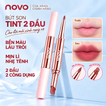 Son Môi NOVO 2 Đầu 2in1, Son Lì Nhung Mịn + Chì Kẻ Viền Môi 3mm, Tạo Dáng Môi Tự Nhiên, Hiệu Ứng Velvet Mist