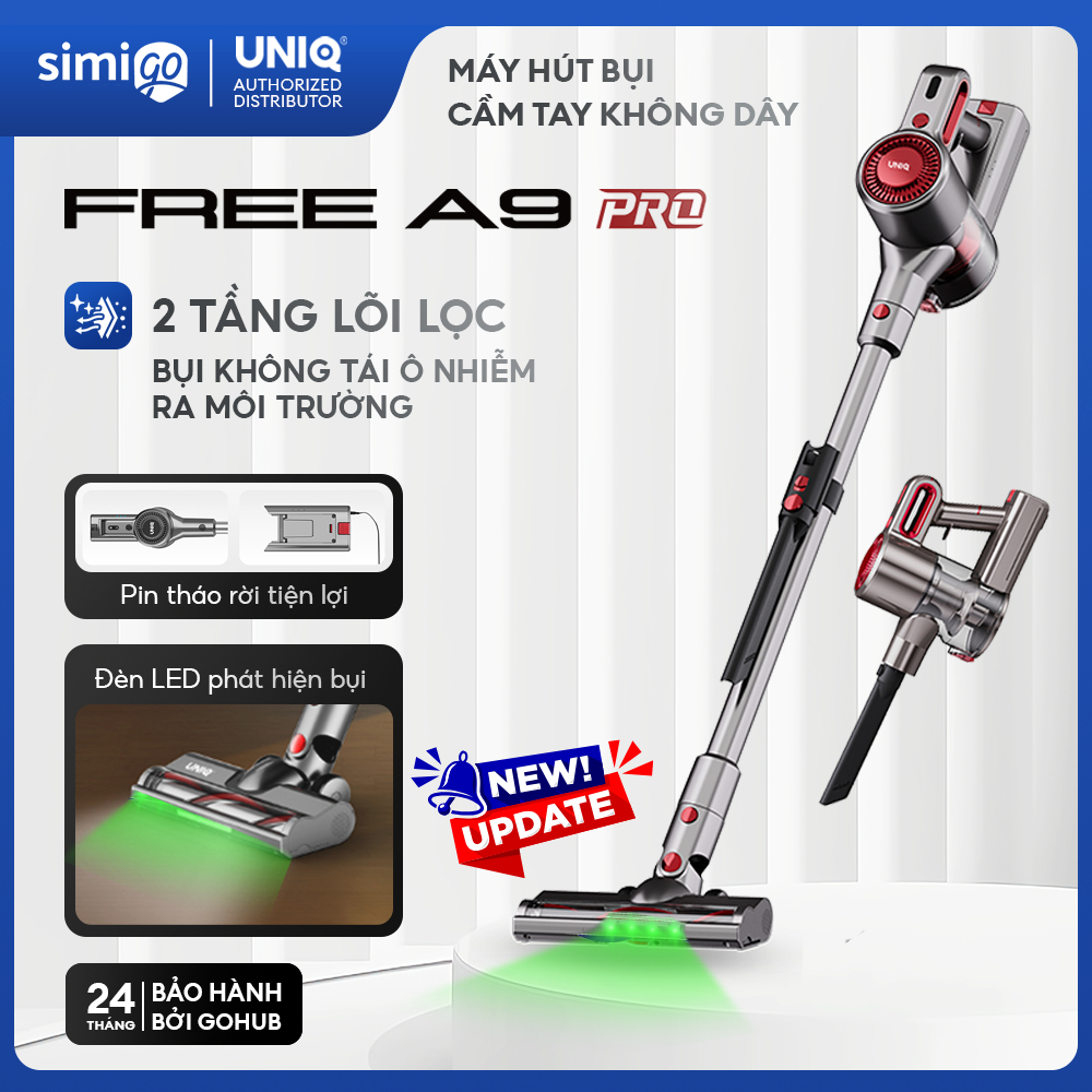 Máy hút bụi cầm tay không dây UNIQ Free A9 Pro máy hút bụi giường nệm gia đình đa năng cây hút bụi xe ô tô ga sofa mini