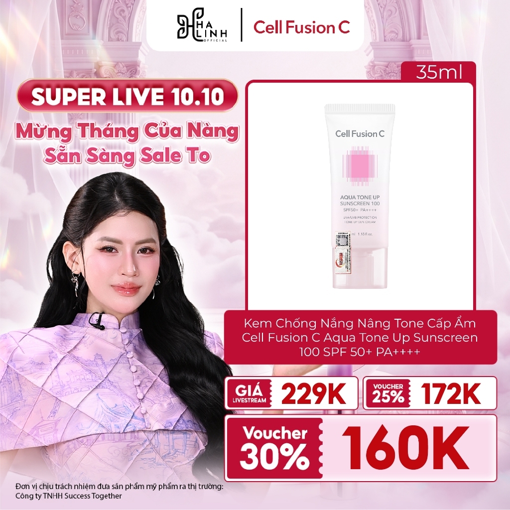 [VHL x Cell Fusion C] Kem Chống Nắng Nâng Tone Cấp Ẩm Cell Fusion C Aqua Tone Up Sunscreen 100 SPF 50+ PA++++
