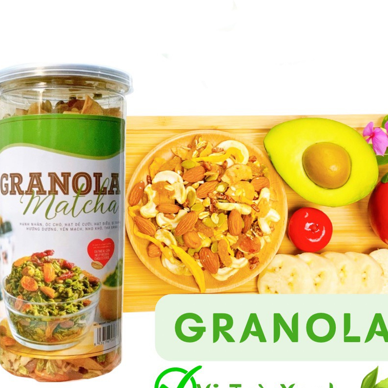 Ngũ cốc Granola matcha Ăn kiêng không đường, siêu hạt, siêu ngon, siêu thơm, loại 50% yến và 10% yến có macca