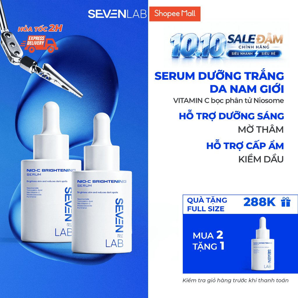 Serum dưỡng trắng da mặt nam giới Nio-Vitamin C SEVENLAB dưỡng sáng, mờ thâm mụn vượt trội 30g