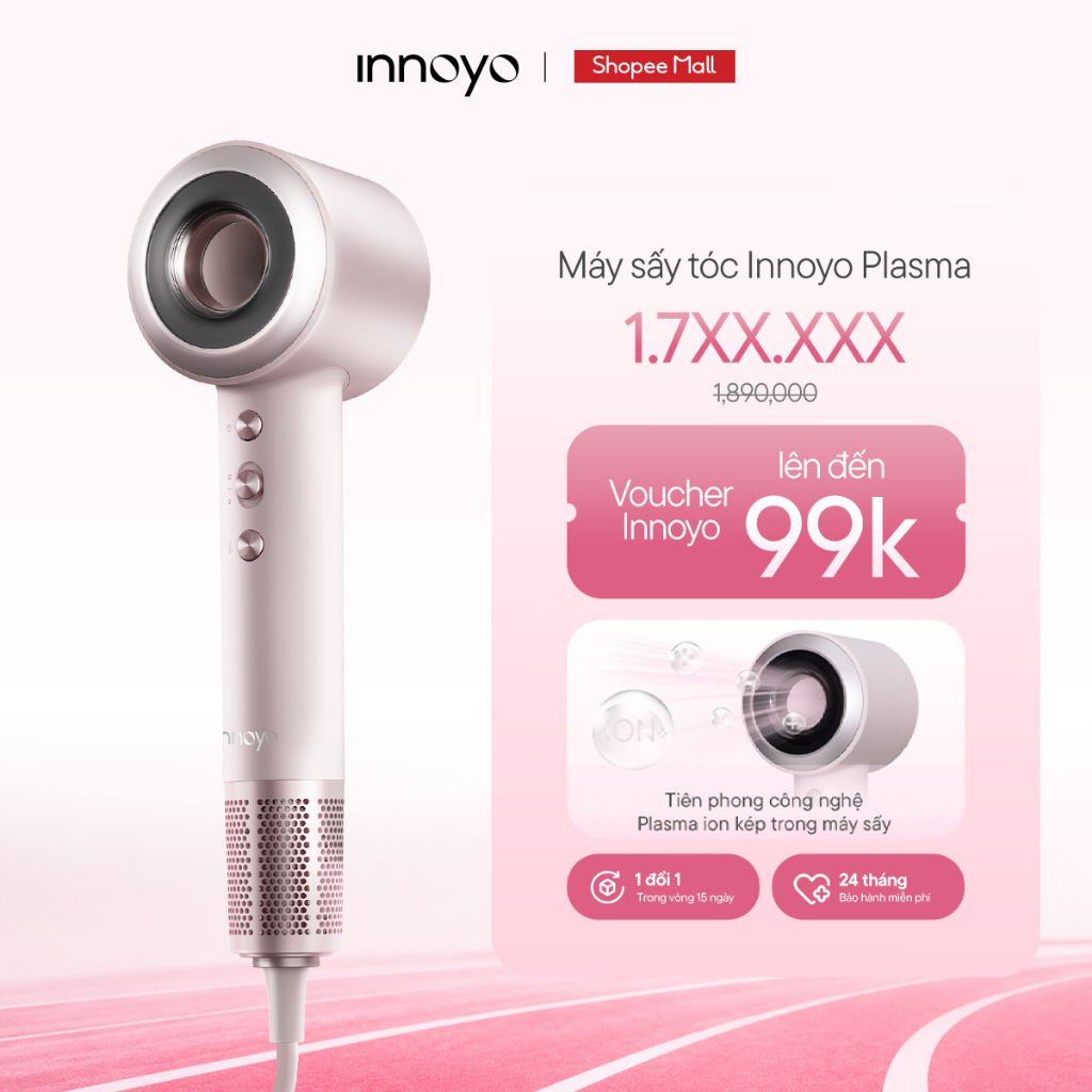 Máy sấy tóc Innoyo Plasma - 500 triệu Plasma ion kép, sấy nhanh trong 3 phút - Bảo hành 24 tháng - Tặng đầu sấy