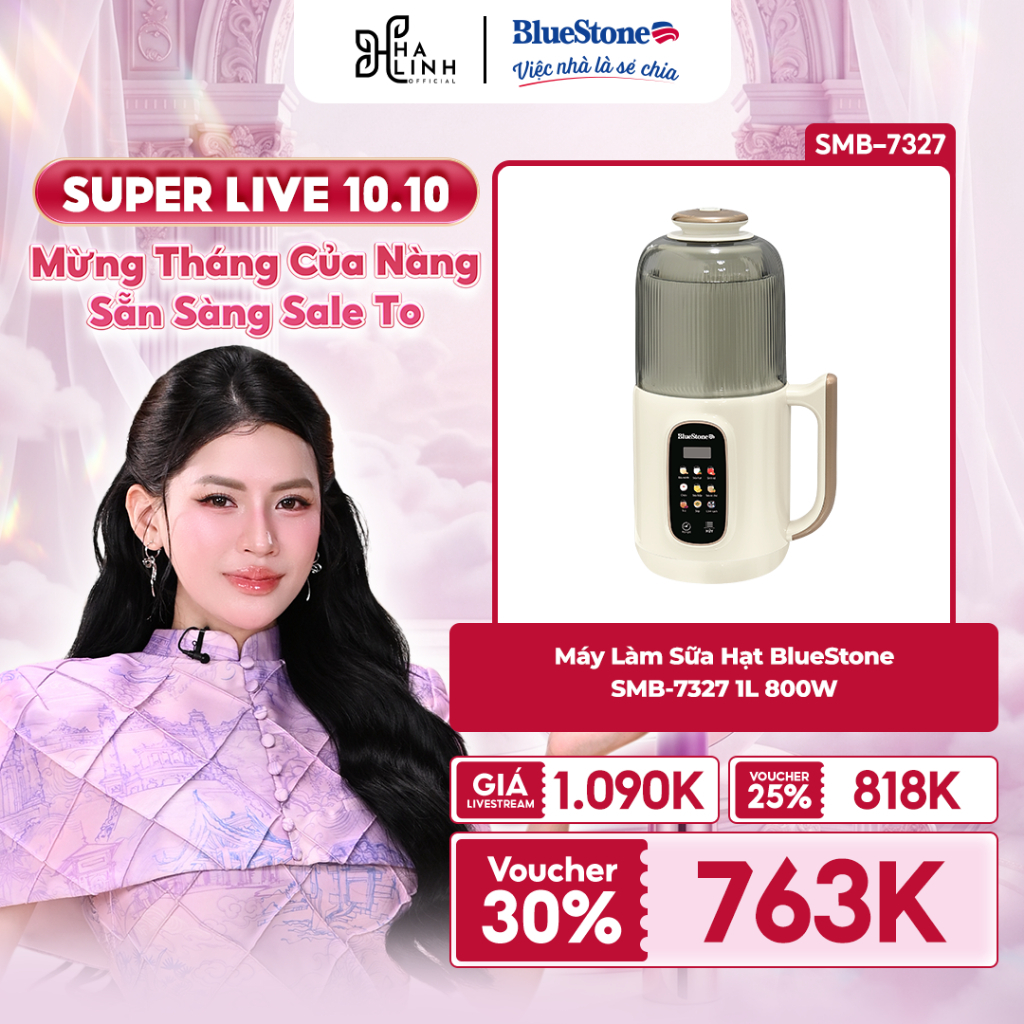 [Võ Hà Linh x Bluestone] Máy Làm Sữa Hạt Đa Năng BlueStone SMB-7327 1L 800W chống ồn, 9 chế độ nấu, chống trào hẹn giờ