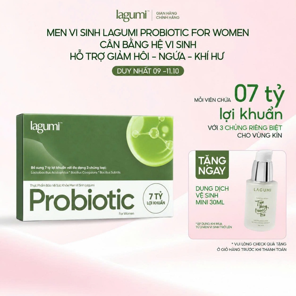 LAGUMI Probiotic For Women Hộp 10 Viên 7 Tỷ Lợi Khuẩn - Hỗ Trợ Cân Bằng Hệ Vi Sinh, Khí Hư Phụ Nữ