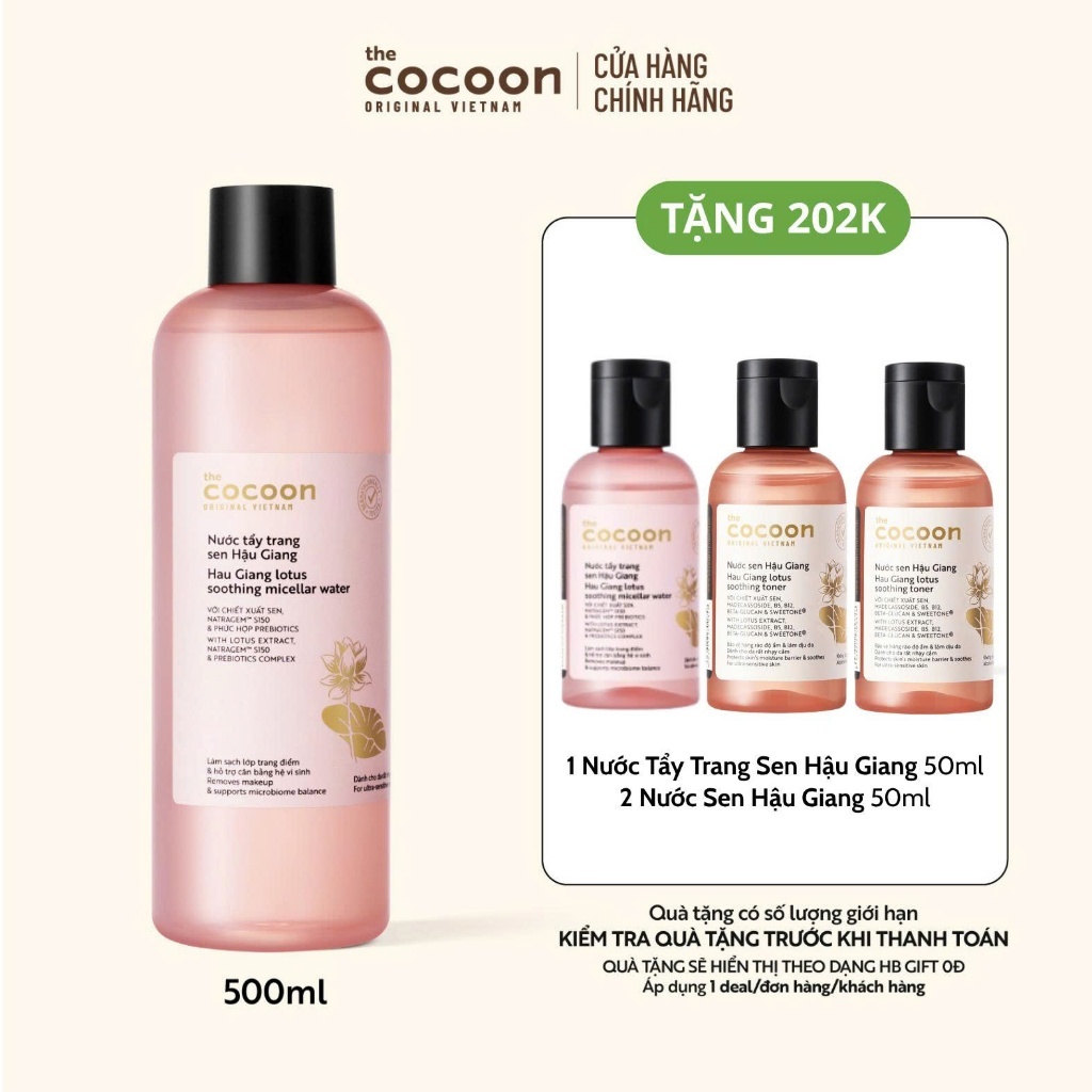 Bigsize - Nước Tẩy Trang Sen Hậu Giang Sạch Bụi Siêu Mịn PM1.0, Có Prebiotics Dịu Êm Cho Da Rất Nhạy Cảm Cocoon 500ml - ảnh chi tiết 1