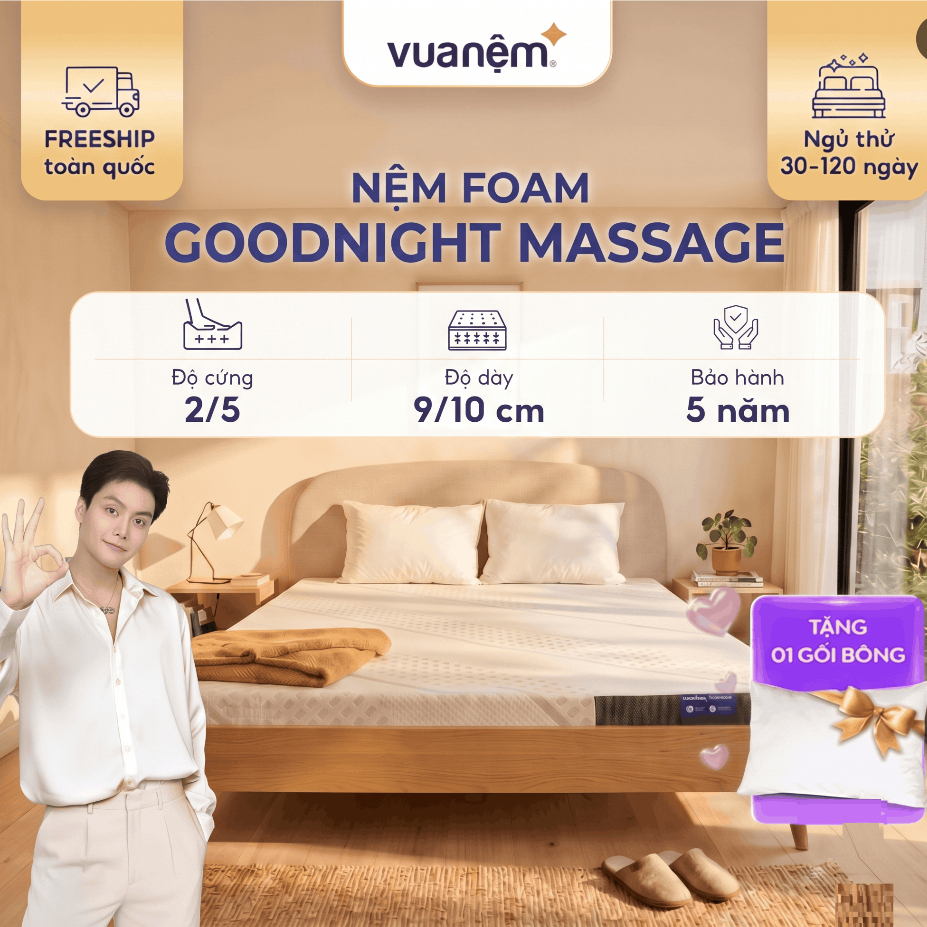 (10.10 Tặng gối bông) Nệm foam Goodnight Massage 1.0 bán chạy số 1 Việt Nam 9cm tại Vua Nệm - Cấu trúc lượn sóng