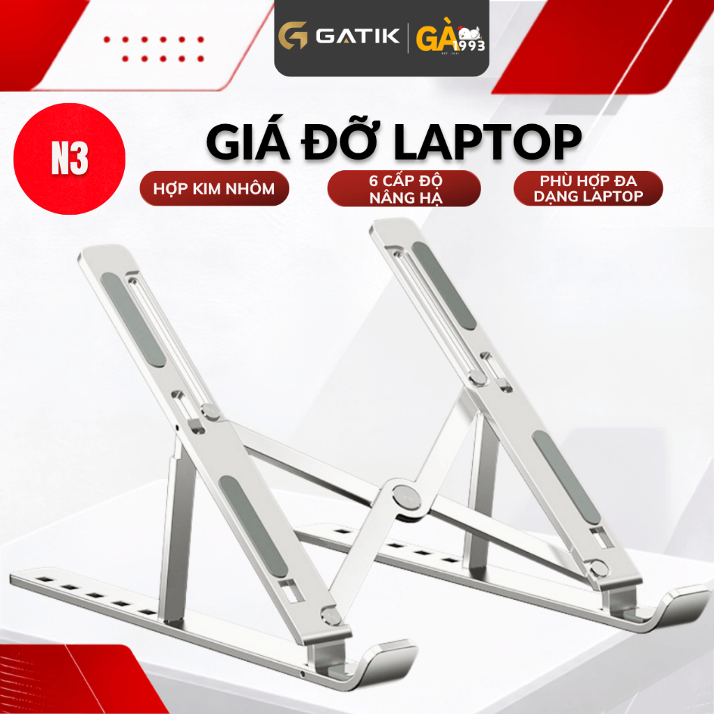 Giá đỡ laptop, Đế tản nhiệt laptop gấp gọn điều chỉnh  cấp độ theo nhu cầu tiện dùng - GA1993 GA1993