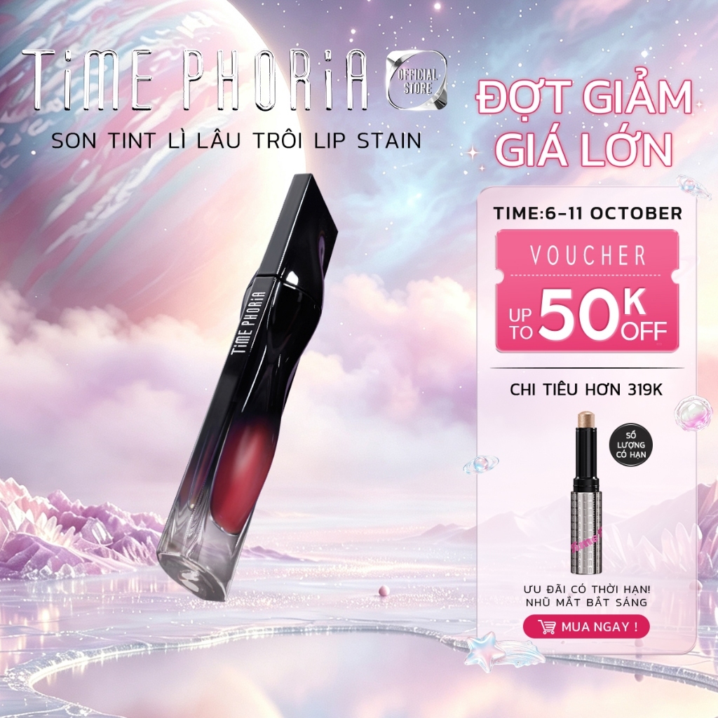 [tlinh choice]Son tint lì lâu trôi TIMEPHORIA STELLAR DUST LIP STAIN bóng mượt, bền màu không lem không dính cốc 5ML
