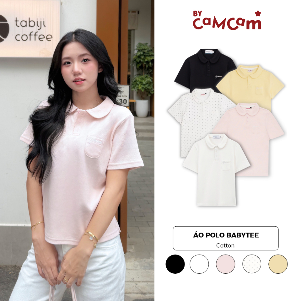 Áo Polo Basic Babytee 𝑩𝒚𝒄𝒂𝒎𝒄𝒂𝒎 Cho Nữ Vải Cá Sấu Cotton Logo Thêu Túi Ngực APN007