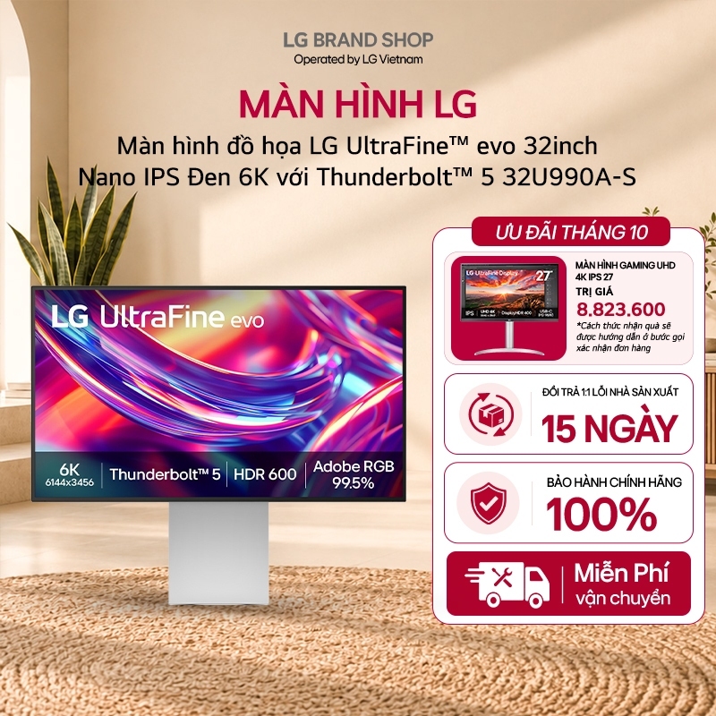 [Chỉ giao miền Bắc/Nam] Màn hình đồ họa LG UltraFine™ evo 32inch, Nano IPS Đen 6K với Thunderbolt™ 5 32U990A-S