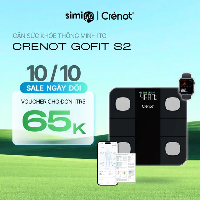 Cân điện tử sức khỏe thông minh Crenot Gofit S2 cân đo 20 chỉ số cơ thể phân tích lượng mỡ cân y tế điện tử mini inbody