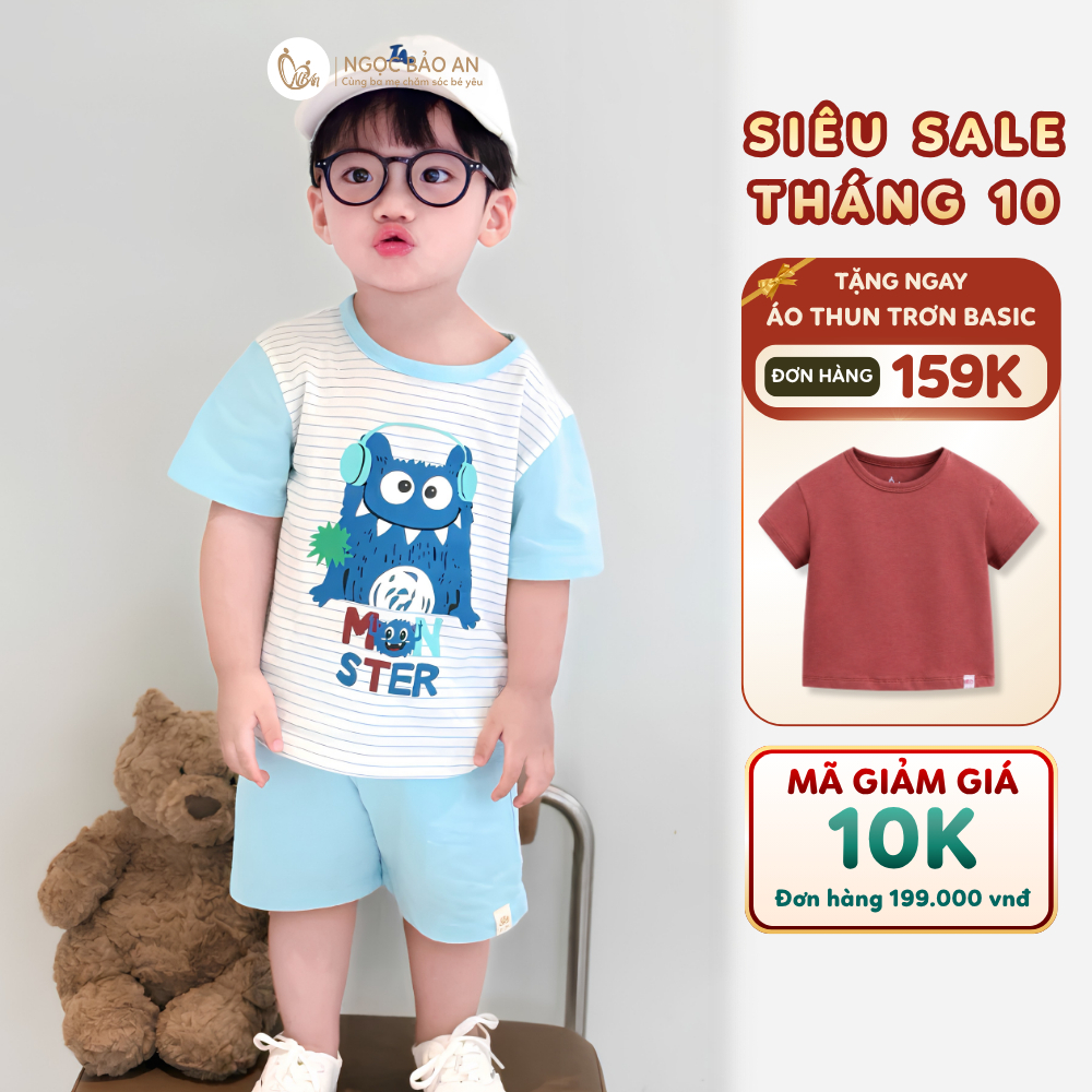 Bộ Quần Áo Trẻ Em Ngọc Bảo An (1-7Y) Cotton Co Giãn, Thoáng Mát, Hút Mồ Hôi, Mặc Nhà Đi Chơi Mùa Hè