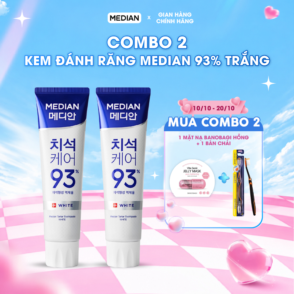 Combo 2 Tuýp Kem Đánh Răng MEDIAN 93% Tartar White Toothpaste Giúp Răng Trắng Sáng, Loại Bỏ Mảng Bám