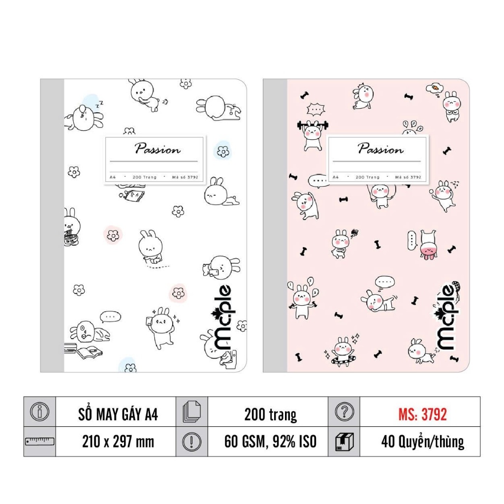 3792 - Sổ may gáy A4 MC.PLE 200 trang định lượng 60gsm