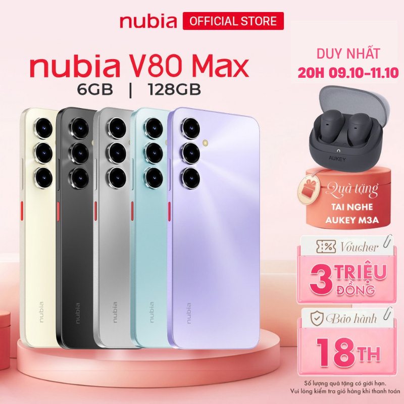 Điện thoại Nubia V80 Max 12GB(6+6)/128GB - Pin 6000mAh - Kháng bụi, nước, bền bỉ - Màn 120Hz 780nits