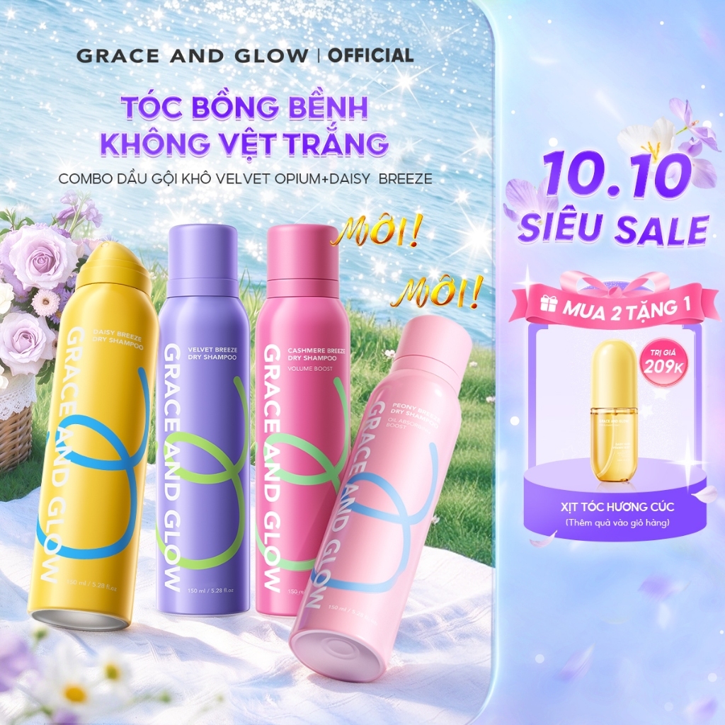 [MÙI HƯƠNG MỚI] Dầu gội khô phồng tóc Grace and Glow 10s kiềm dầu lâu bết giúp giải cứu tóc bết lưu 150ml
