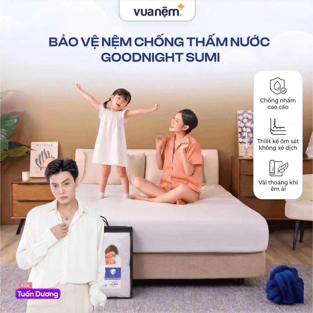 Ga Chống Thấm Goodnight Sumi, Ga Bo Chun Chống Nước Cho Bé và Mẹ, ngăn ngừa vết bẩn hiệu quả