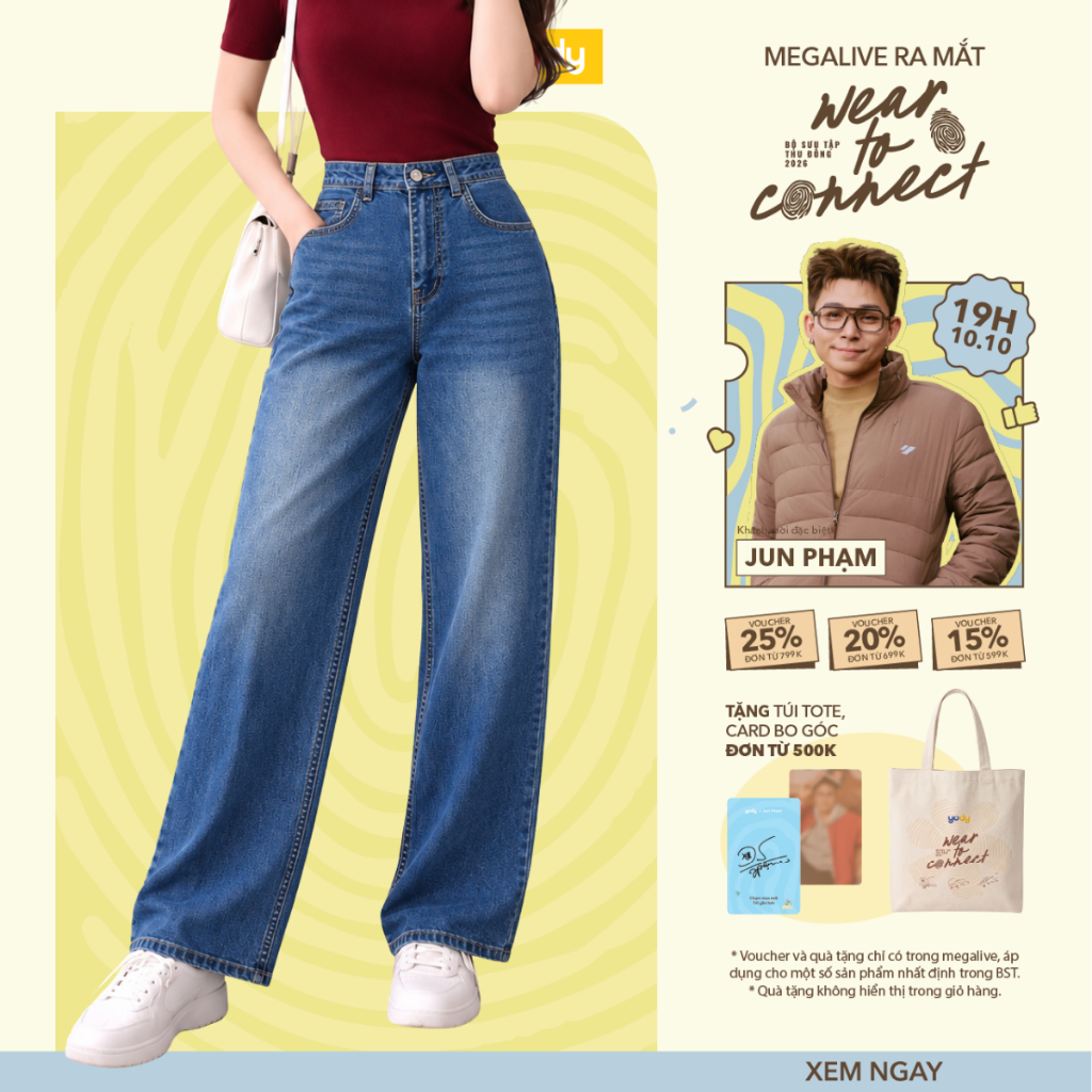 [BST THU ĐÔNG 2026] Quần Jeans Nữ Yody Ống Rộng Form Straight Essential Co Giãn Nhẹ TRA WCJE26A027