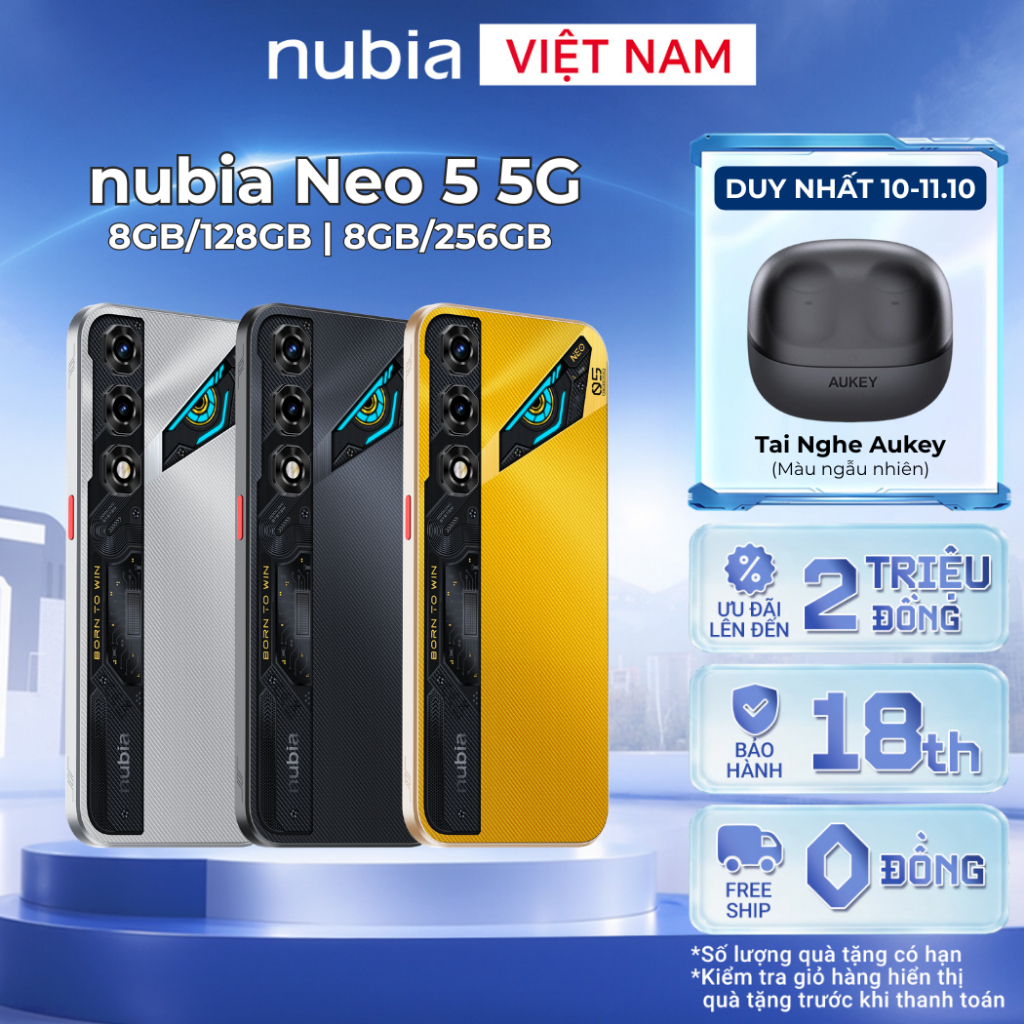 [GIÁ ƯU ĐÃI] Điện thoại gaming Nubia Neo 5 5G I Chip Unisoc T9300 I Pin Kép 6050mAh sạc 45W I 2 Triggers Gaming