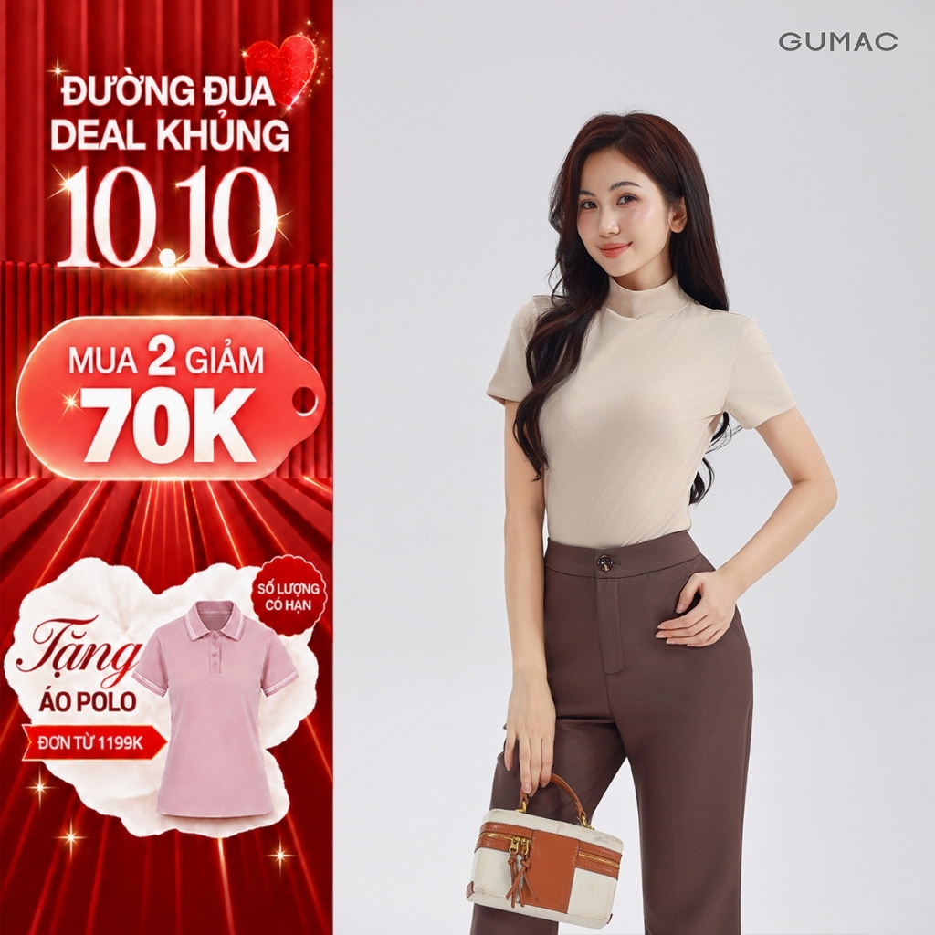 [MÃ AFFOTHIET GIẢM 60K] Áo Thun Cổ Lọ Nữ GUMAC Áo Thun Gân Phom Ôm Co Giãn Nhiều Tôn Dáng LATE1111 - LATG08046
