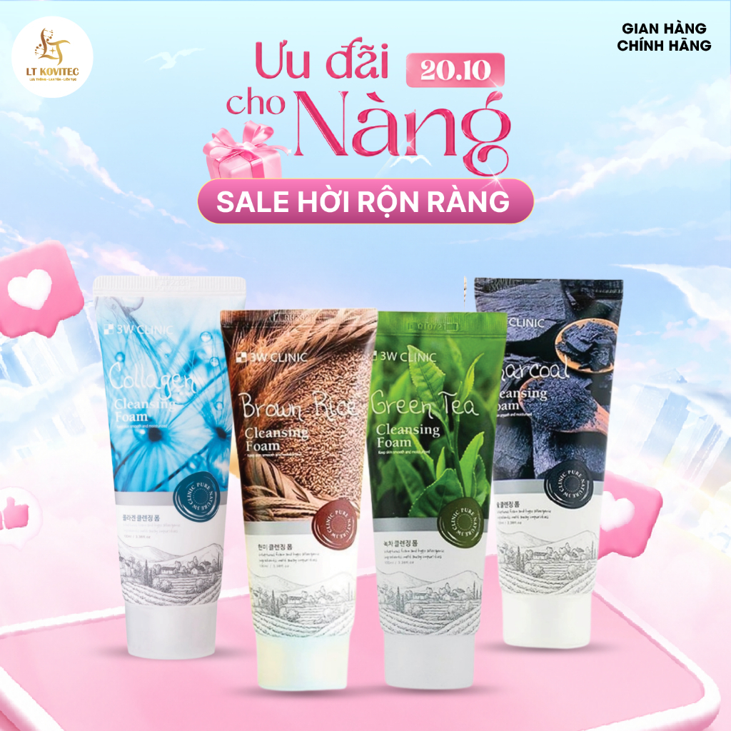 Sữa rửa mặt 3W Clinic Hàn Quốc 100ml cấp ẩm, làm sạch da loại bỏ bụi chiết xuất thành phần tự nhiên