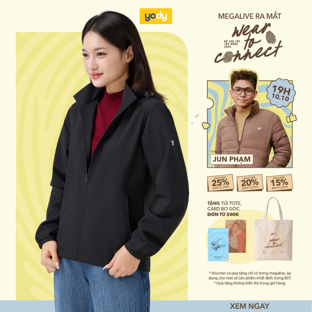 Áo khoác gió nữ YODY basic cản gió chống bụi hiệu quả WCWC25F048