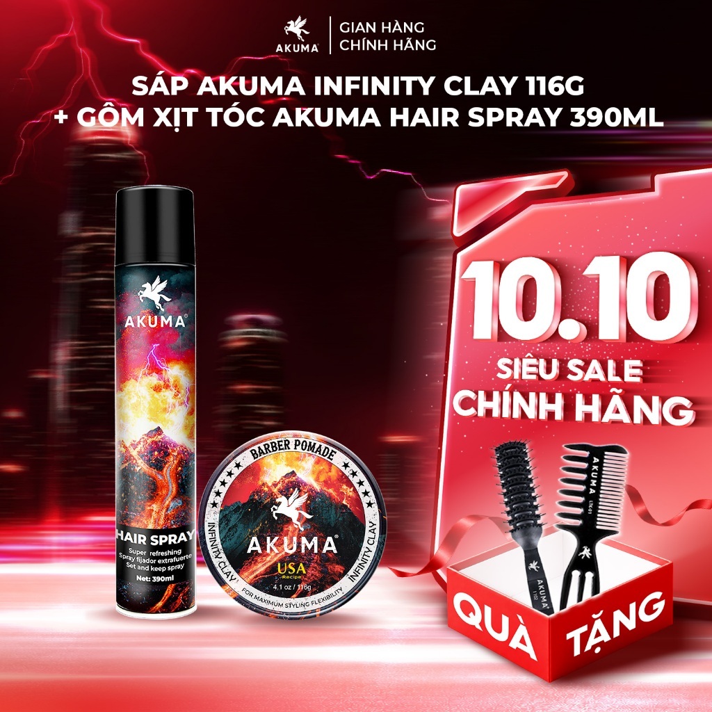 [COMBO] Sáp Vuốt Tóc, Gôm Xịt Tóc, Xịt Tạo Phồng Tóc AKUMA Hàng Chính Hãng, Giữ Nếp Lâu Tạo Kiểu Chuẩn Salon