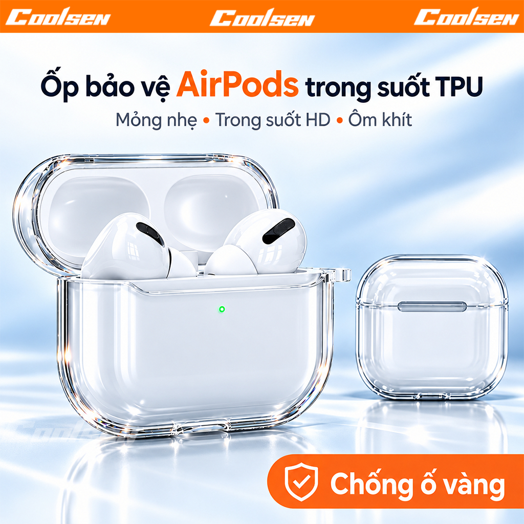 Ốp AirPods trong suốt chống sốc 360° chống rơi nắp ôm khít bảo vệ toàn thân cho AirPods 1 2 3 4 5 Pro 2 Pro 3