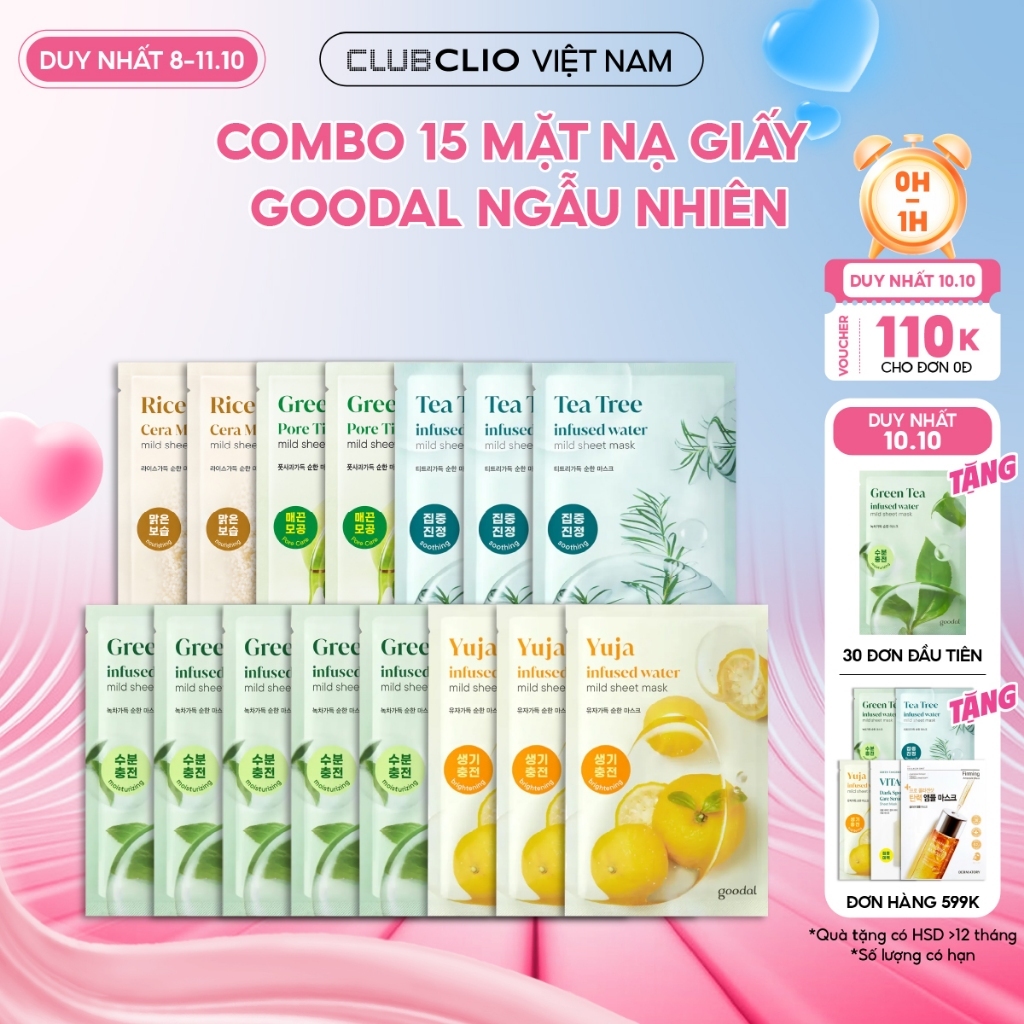 [Săn Deal][10 miếng/15 miếng/20 miếng] Combo Mặt Nạ Goodal Dưỡng Da Đều Màu Infused Water Mild Sheet Mask 20g