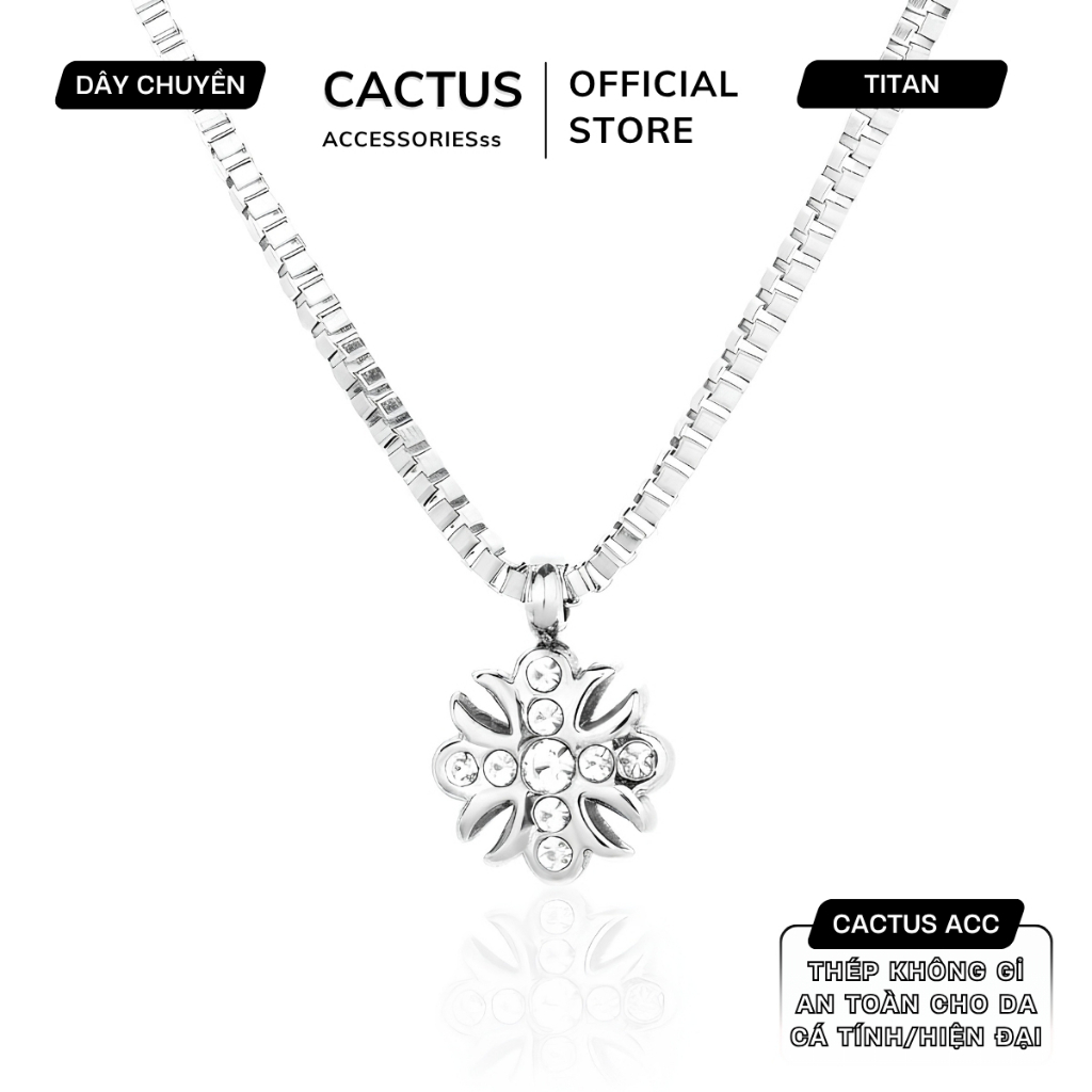 Dây Chuyền Nam Xích Vuông Cactus Accessories Mặt Thánh Giá Đính Đá Hoa Diên Vĩ, Vòng Cổ Thép Titan Không Gỉ Unisex