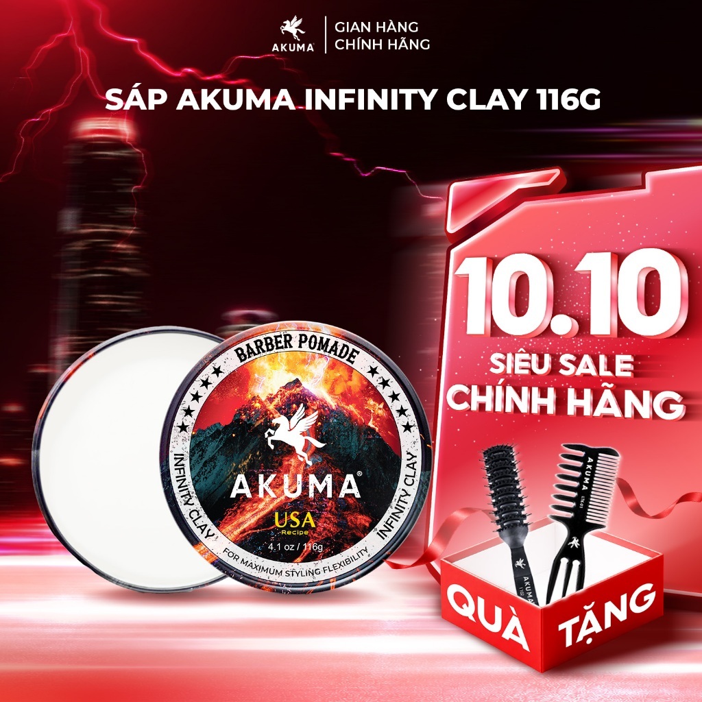Sáp Vuốt Tóc AKUMA INFINITY CLAY độ giữ nếp tóc cao, khô ráo tự nhiên không bóng, hương nước hoa nam