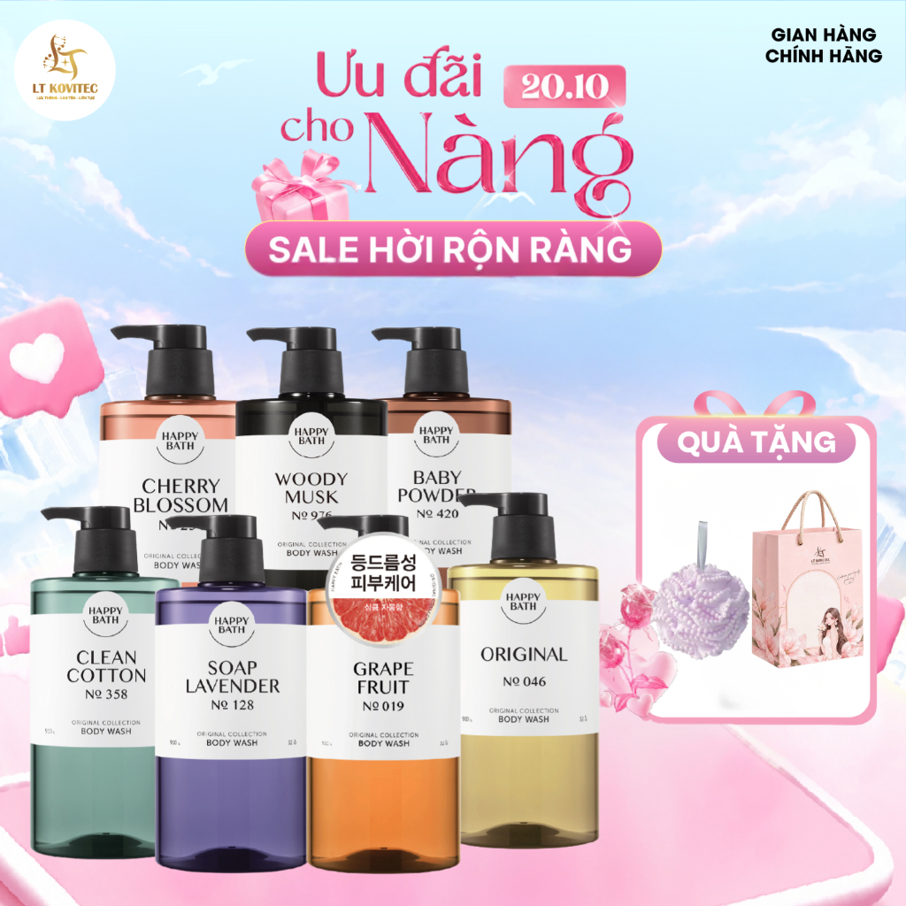 Sữa Tắm Happy Bath Hương Nước Hoa Dưỡng Trắng, Cấp Ẩm Se Khít Lỗ Chân Lông, Tẩy Da Chết Nhẹ Chai Lớn