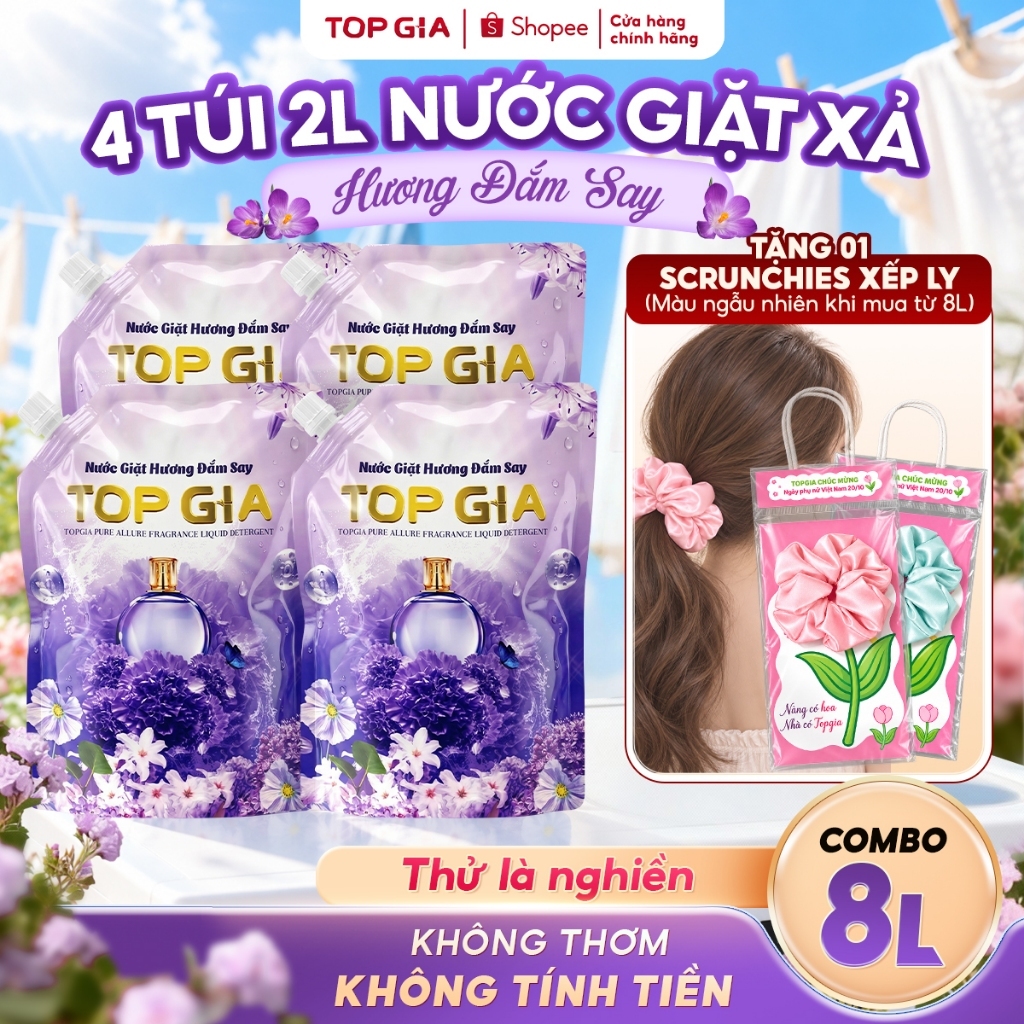 Nước giặt xả TOPGIA Hương Đắm Say dịu nhẹ, tẩy sạch vết bẩn, lưu hương 72H, an toàn lành tính