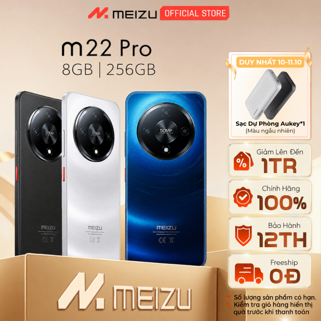 Điện Thoại Meizu M22 Pro NFC (8GB+8GB mở rộng tối đa)/256GB l Mediatek Helio G81 lMàn Hình 6.79" HD+ 120Hz l Pin 5000mAh